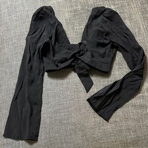 Divided Black Tie-Front Blouse